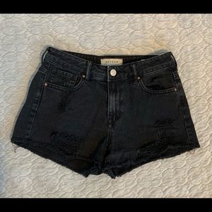 Black Denim Distressed High-Waisted Shorts